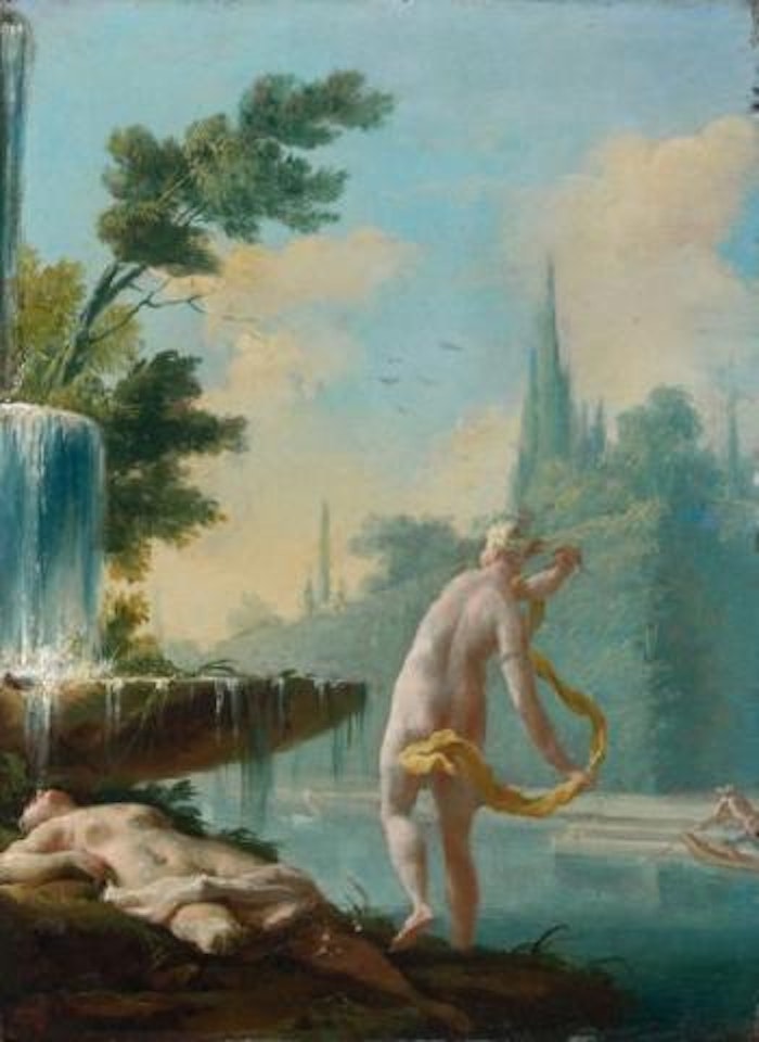 Baigneuses auprès d'une fontaine dans un parc italien by Christian Wilhelm Ernst Dietrich
