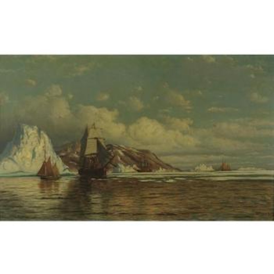 Sailing Ships Off The Coast With Icebergs by William Bradford
