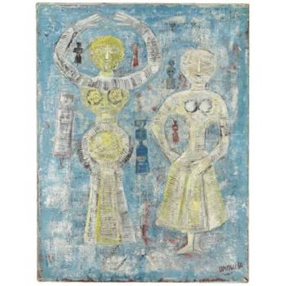 Figure Su Sfondo Azzurro by Massimo Campigli