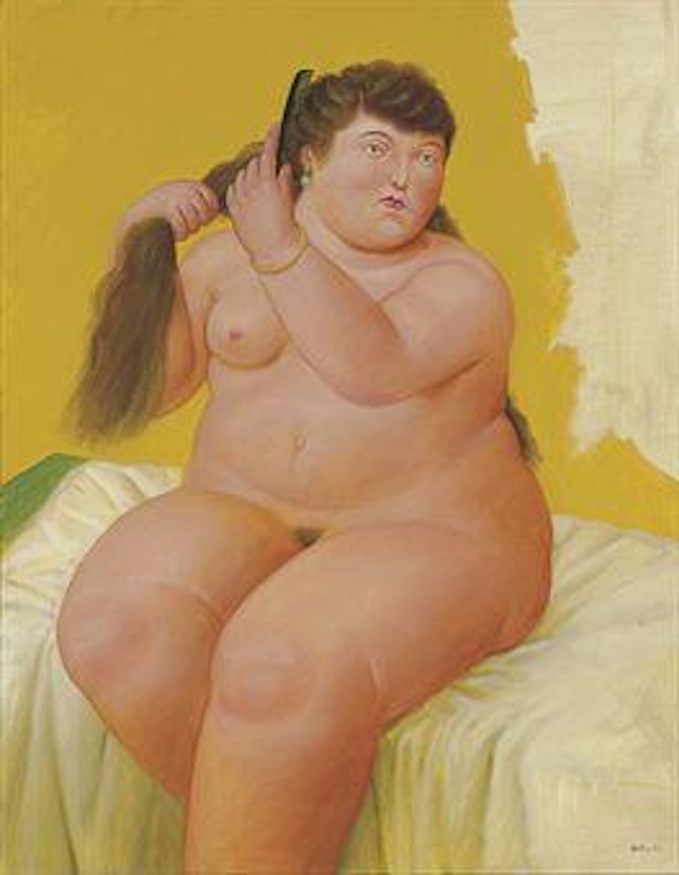Mujer sentada en la cama by Fernando Botero