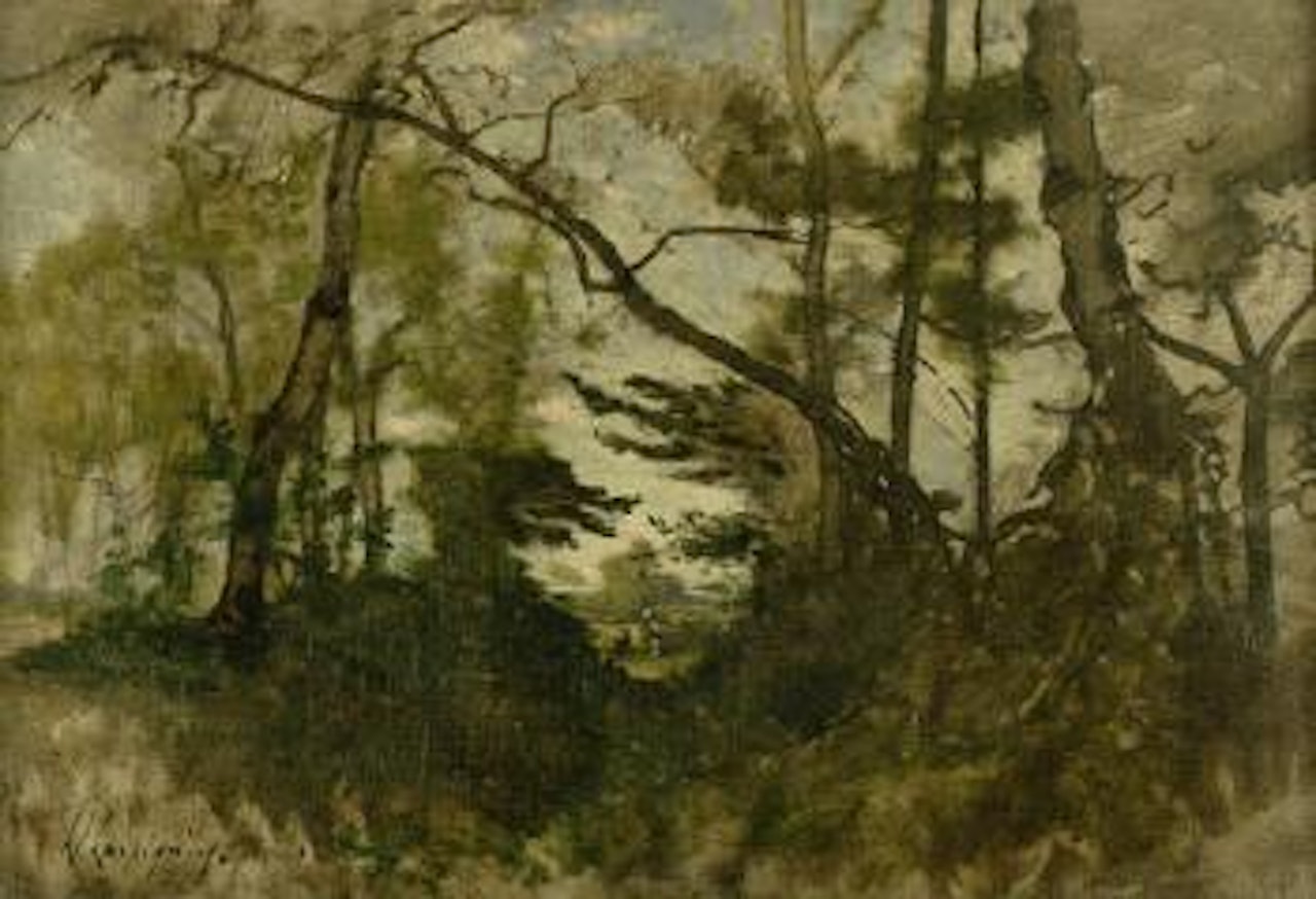 Herbstlicher Wald mit Lichtung by Henri Harpignies