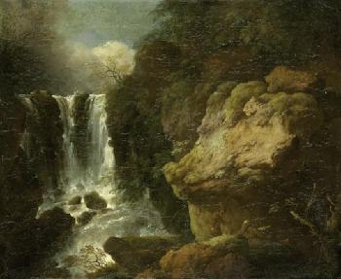 Italienische Landschaft mit zwei Eremiten bei einem Wasserfall by Christian Wilhelm Ernst Dietrich
