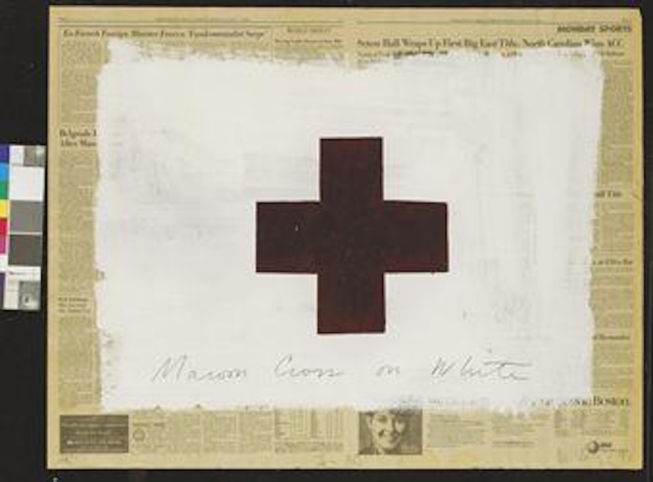 Maroon Cross on White by Robert Longo
