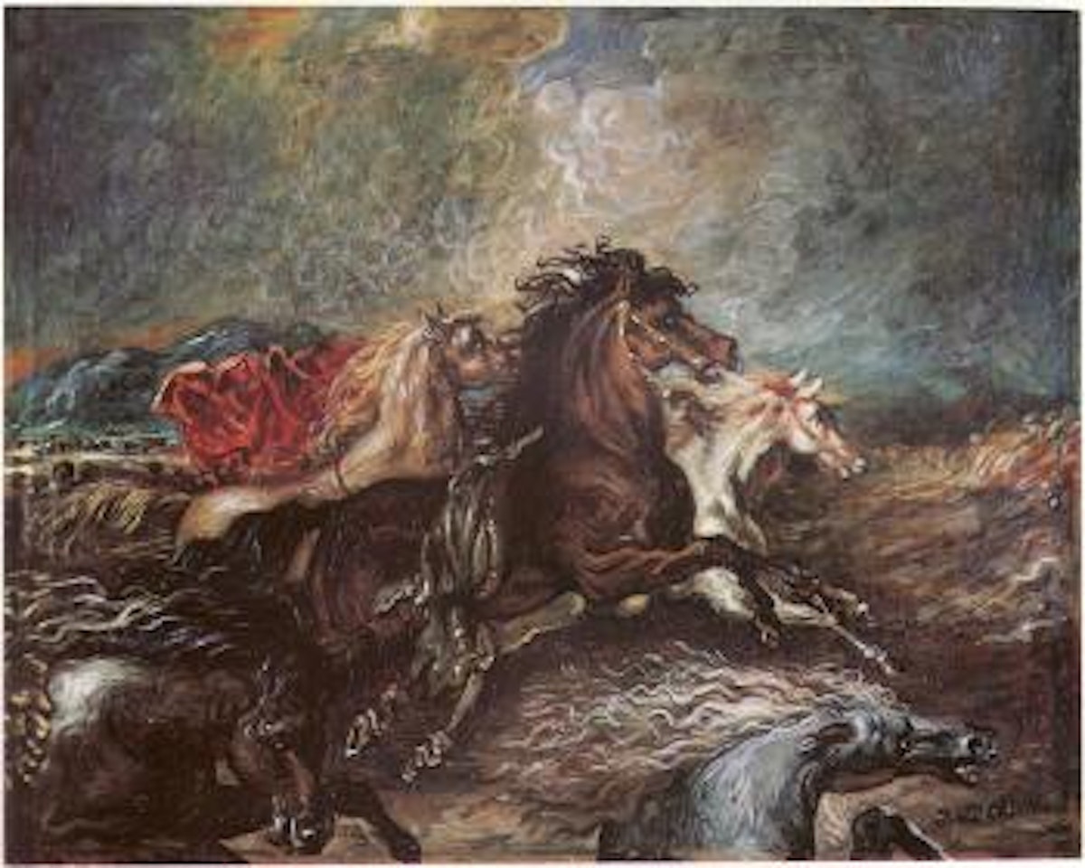 Cavalli spaventati dal temporale (Cavalli fuggenti) by Giorgio de Chirico