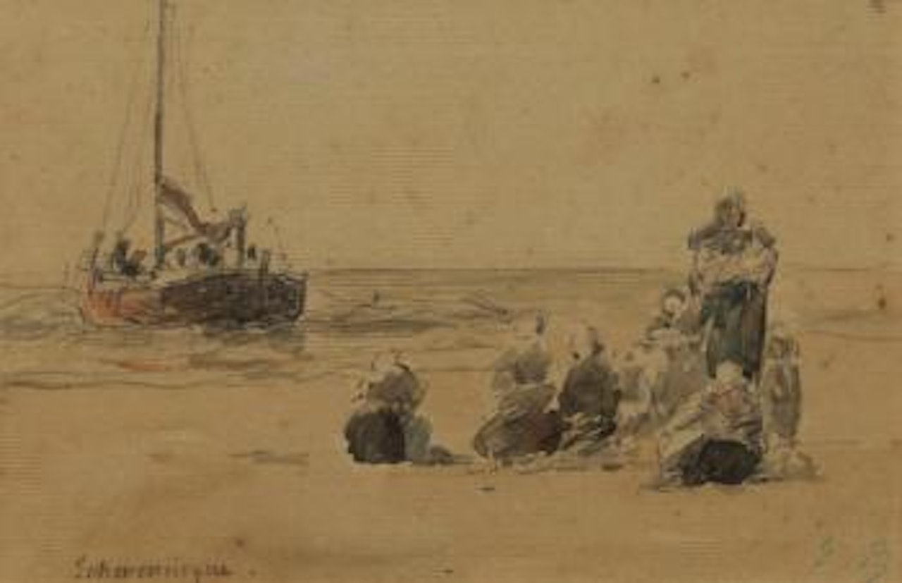La plage à Scheveningue by Eugène Boudin