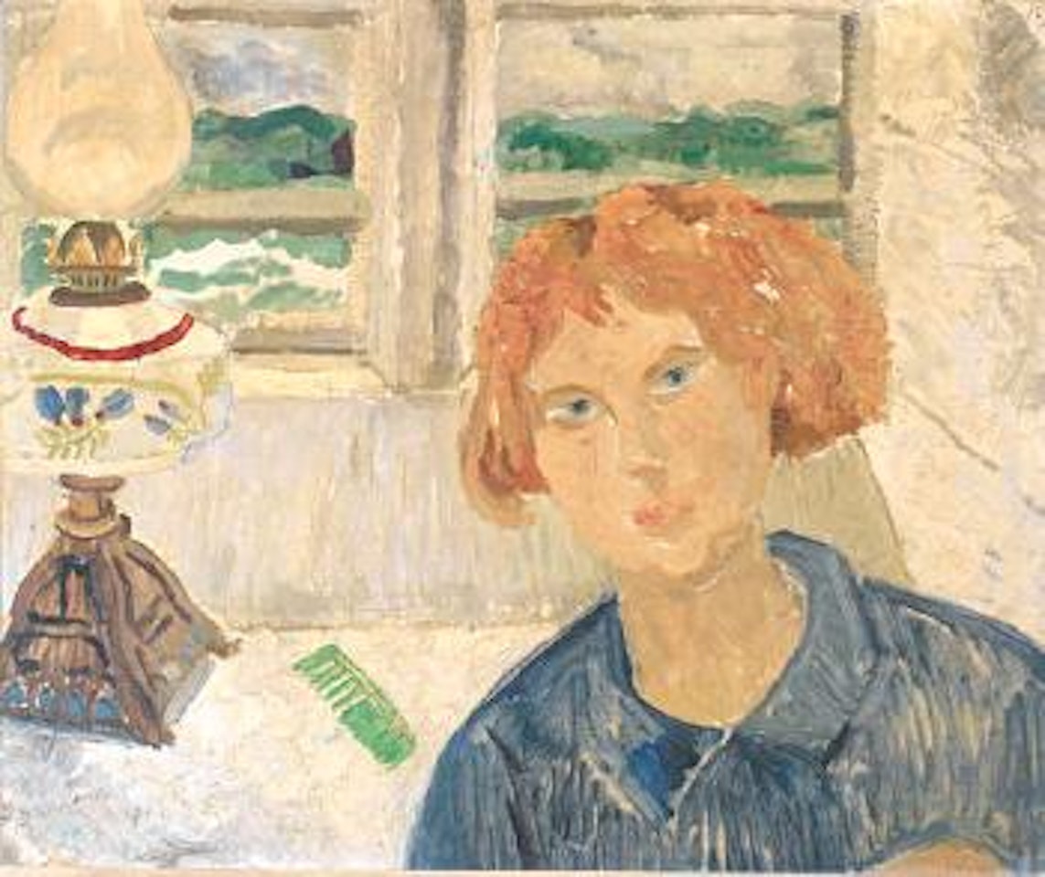 Girl and lamp in a Cornish window by Christopher Wood