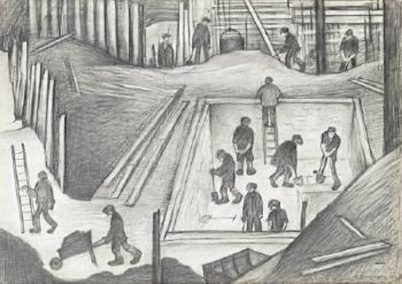 Building of the Rylands Library, Manchester by Laurence Stephen Lowry