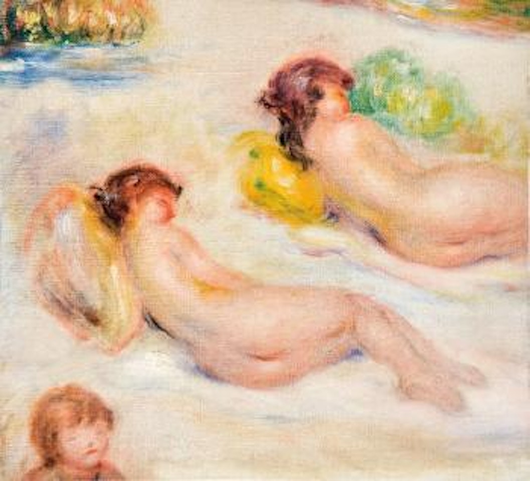 Deux nus allongés, tête d'enfant et petit paysage by Pierre-Auguste Renoir
