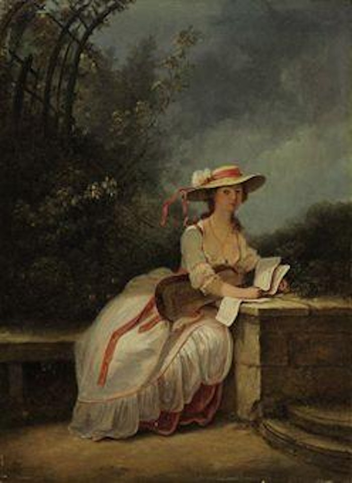 A lady seated in a garden with music by Jean Frédéric Schall