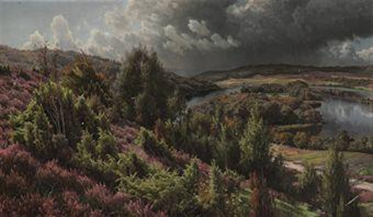 The heather hills by the lakes near Silkeborg by Peder Mork Monsted