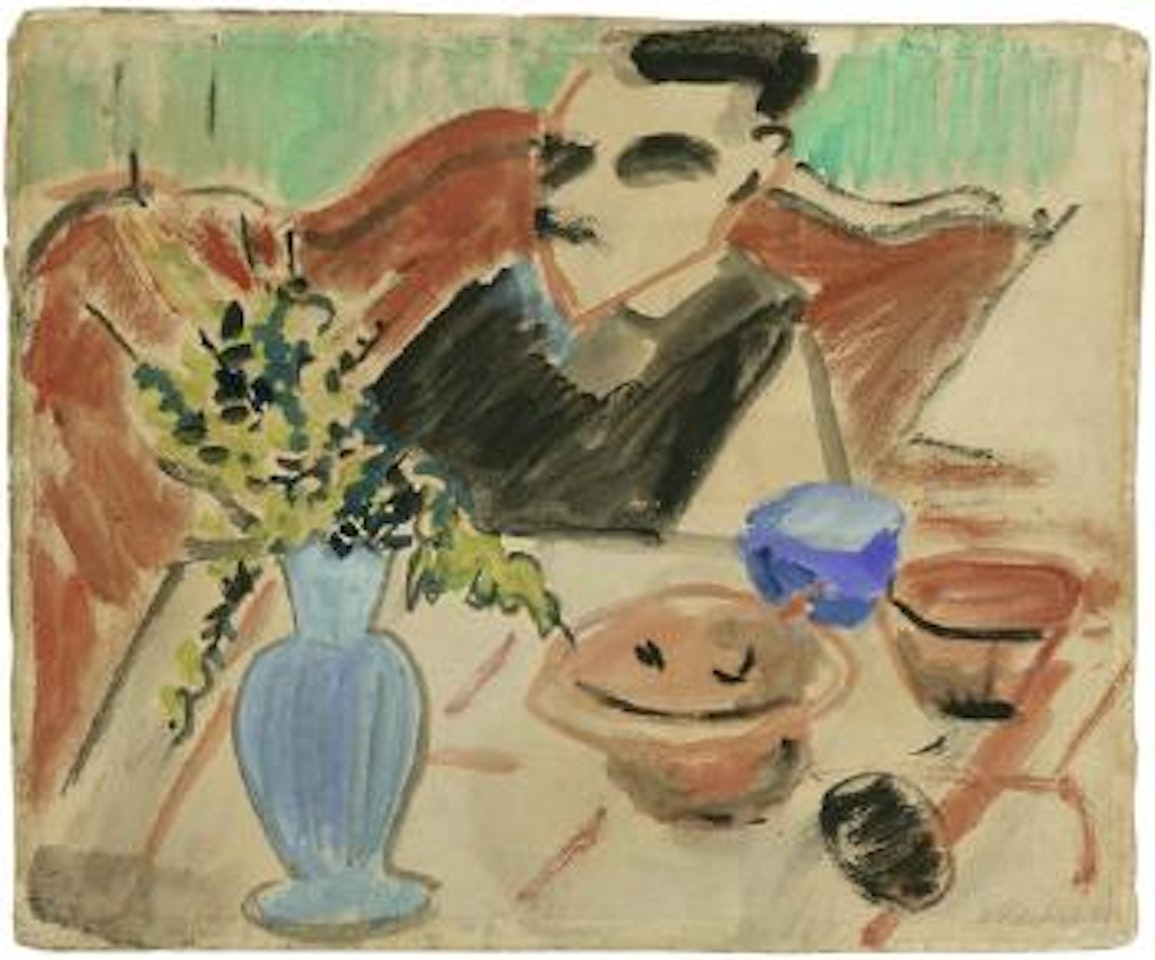 Wilhelm Simon Guttmann auf einem roten Sofa by Erich Heckel