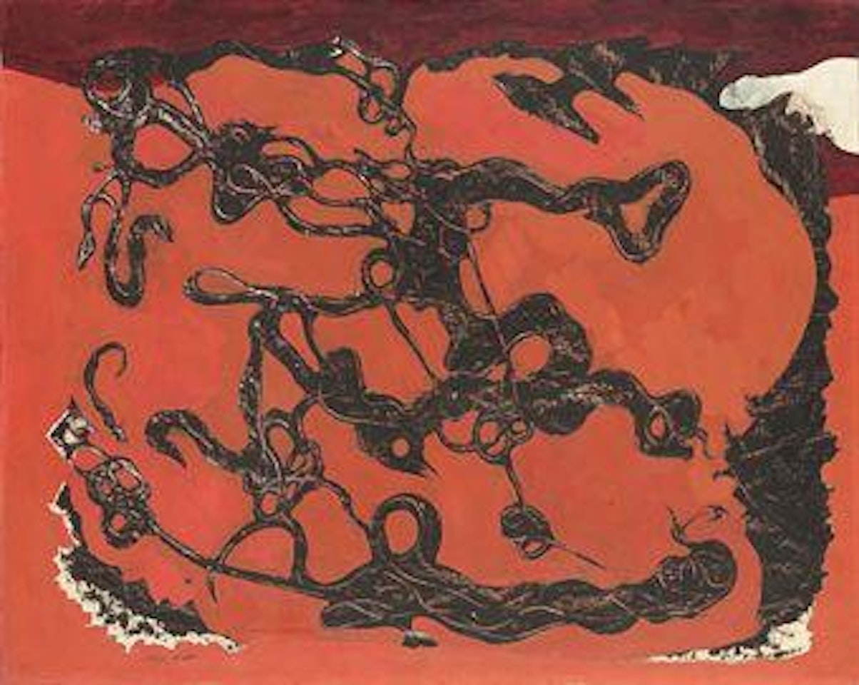 Colombes noires sur fond rouge by Max Ernst
