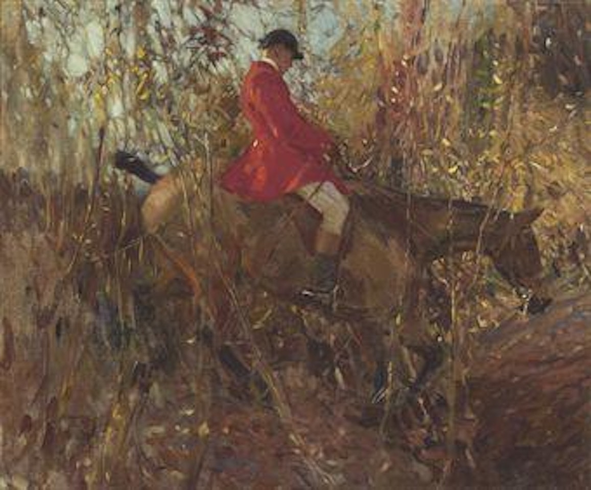 A huntsman approaching a ditch by Alfred James Munnings