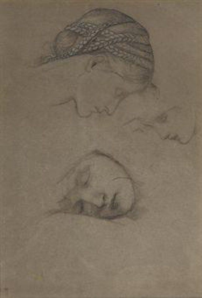 Studies of heads for The Garden Court for 'The Briar Rose' series by Edward Coley Burne-Jones