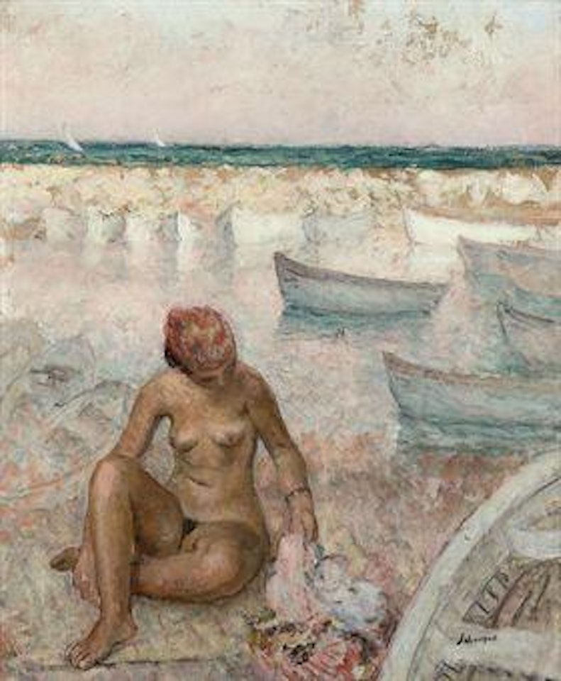 Baigneuse assise sur la plage by Henri Lebasque