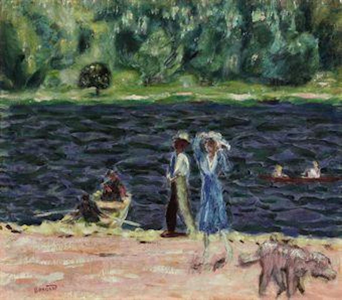 Bord de rivière, deux femmes et un chien by Pierre Bonnard
