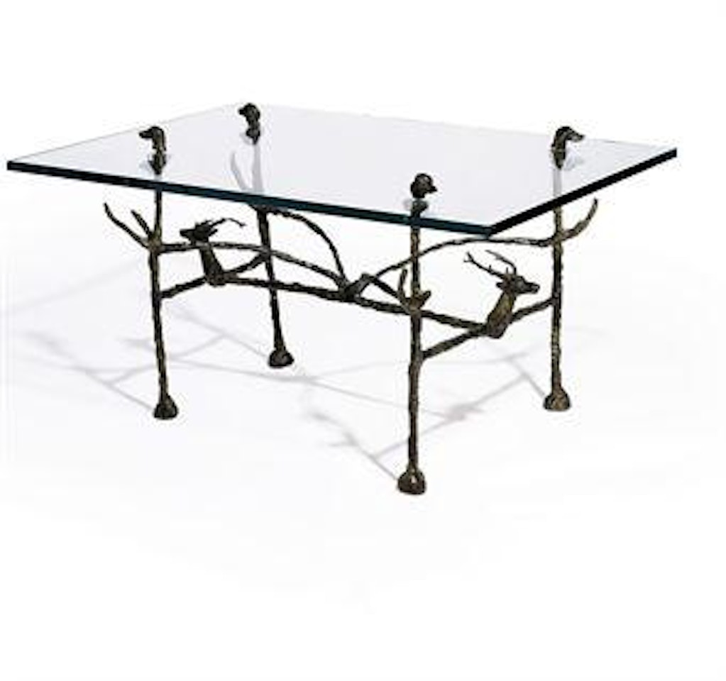 Table basse trapézoïdale: modèle aux cerfs et aux chiens by Diego Giacometti