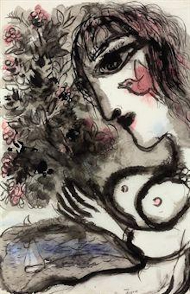 Profil au bouquet by Marc Chagall