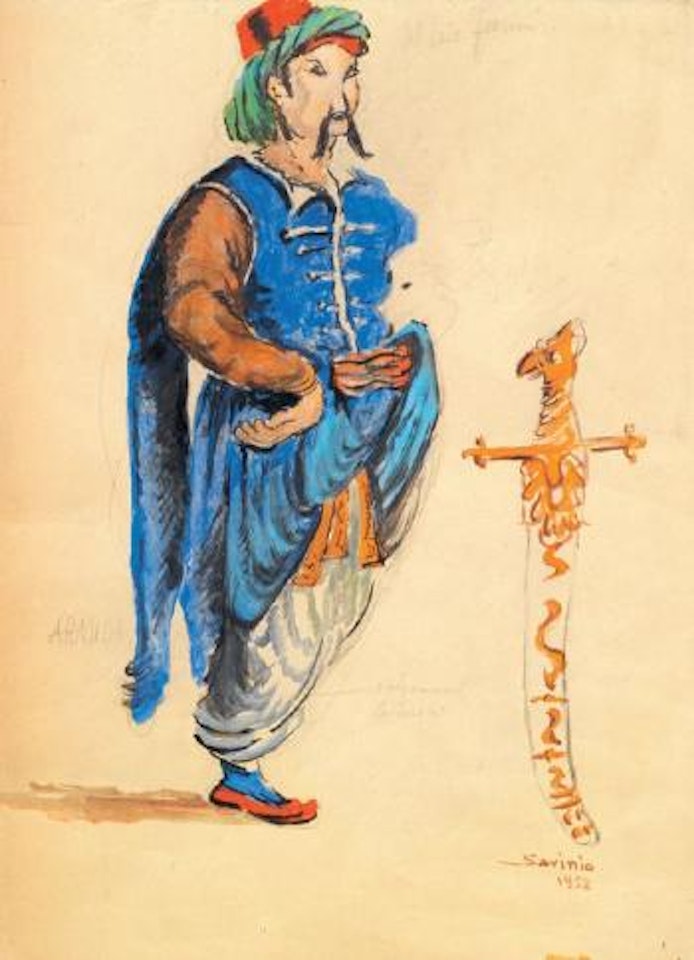 Idraote, figurino e particolare della spada by Alberto Savinio