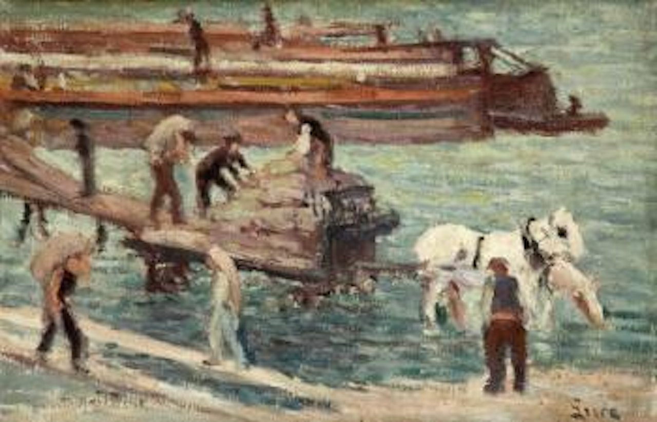 Le déchargement des péniches by Maximilien Luce
