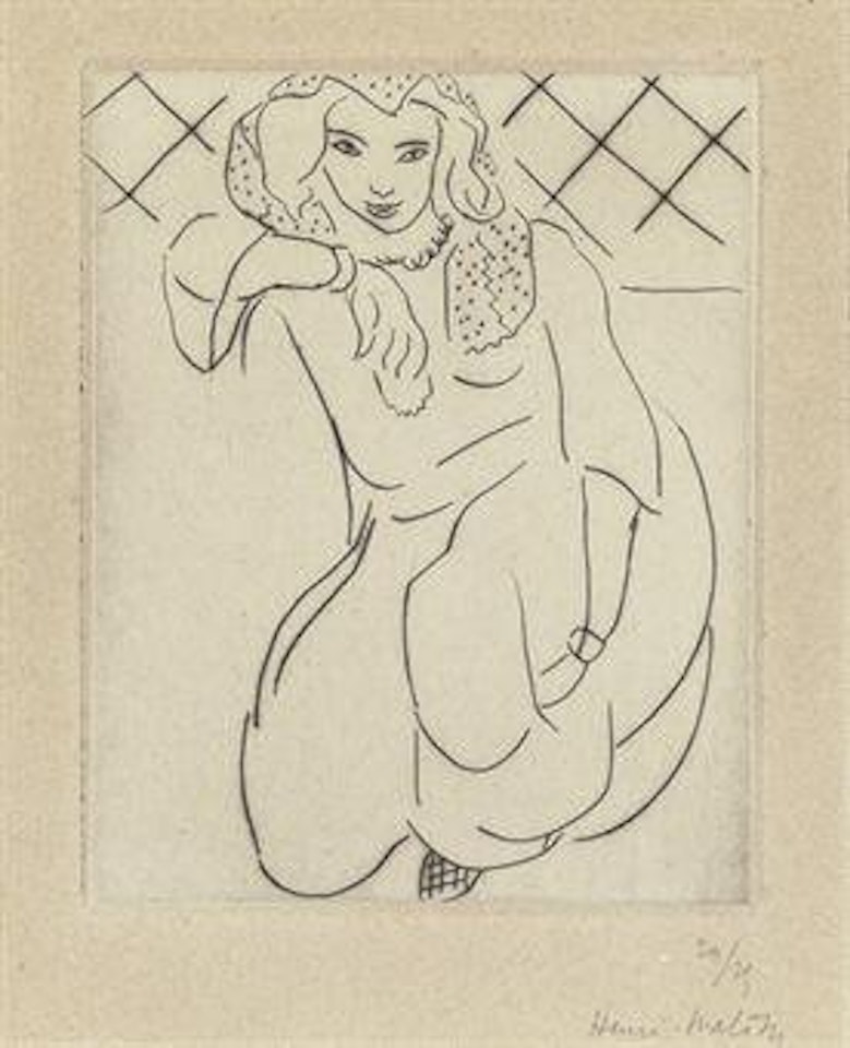 Orientale accroupie, voile sur la tête (D 155) by Henri Matisse