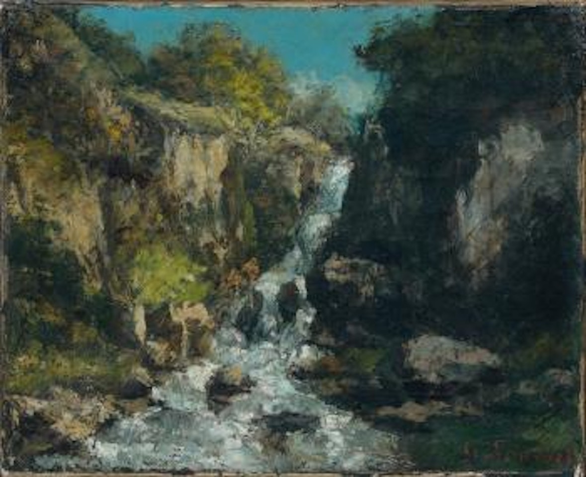 Une cascade en montagne by Gustave Courbet