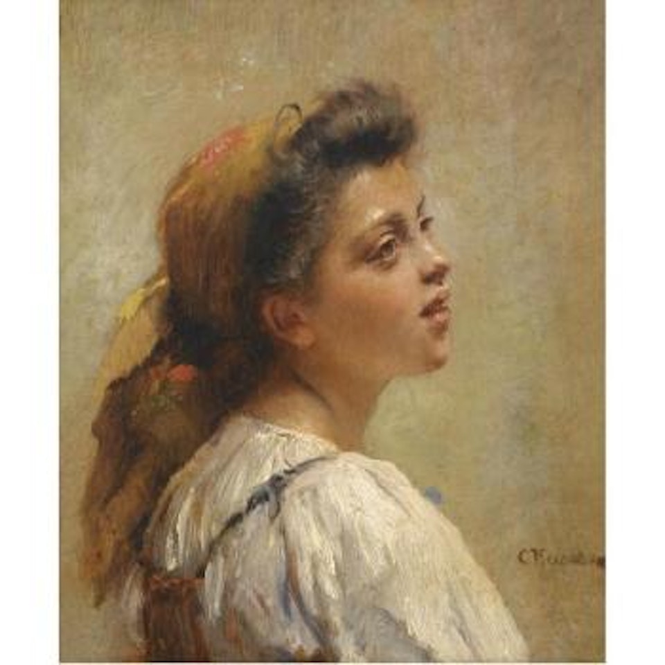 Portrait Of A Young Girl With A Red Scarf by Konstantin Makovsky