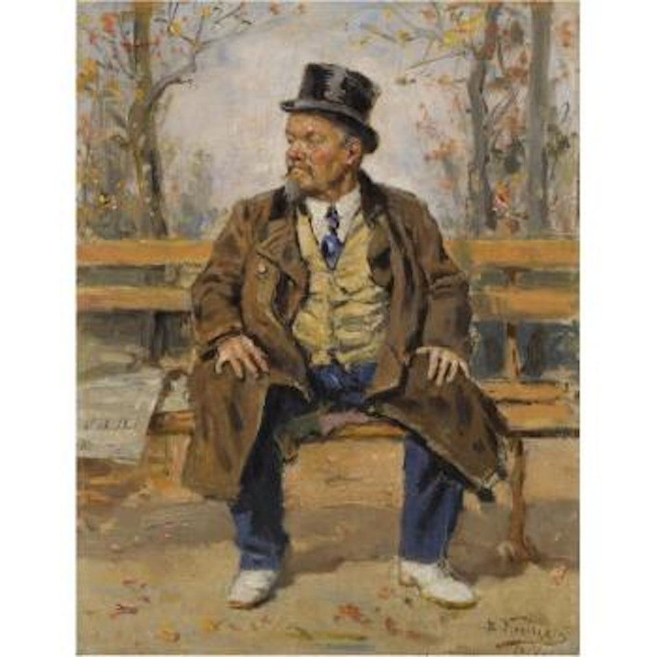 Portrait Of A Man Sitting On A Park Bench by Vladimir Makovsky