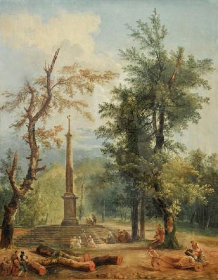 Réunion de pèlerins en forêt by Hubert Robert