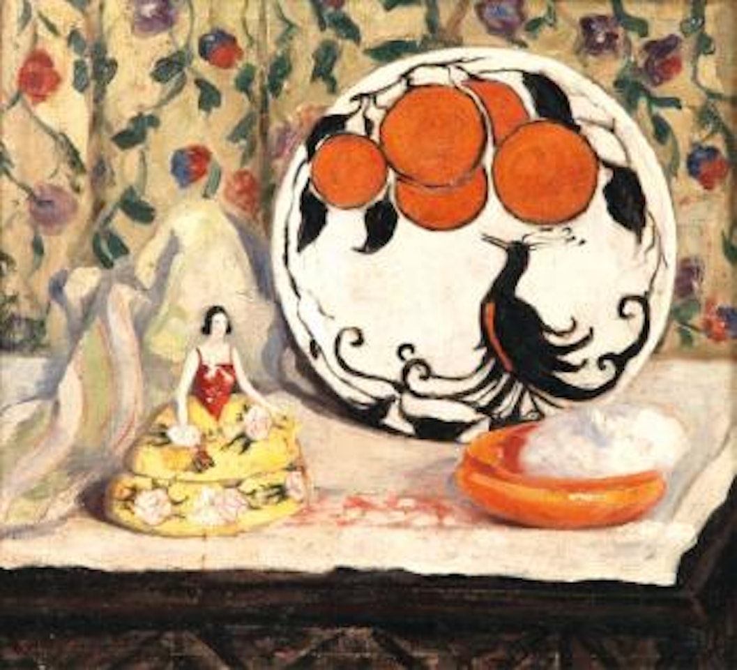 Poupée, coupe, poudrier sur un entablement by Boris Grigoriev