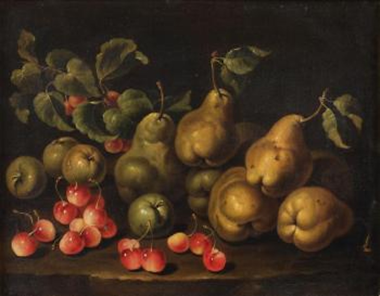 Nature morte aux poires et cerises by Luca Forte by Roman School