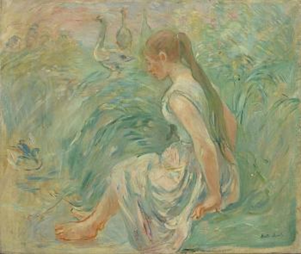 Paysanne avec des oies au bord de l'eau by Berthe Morisot