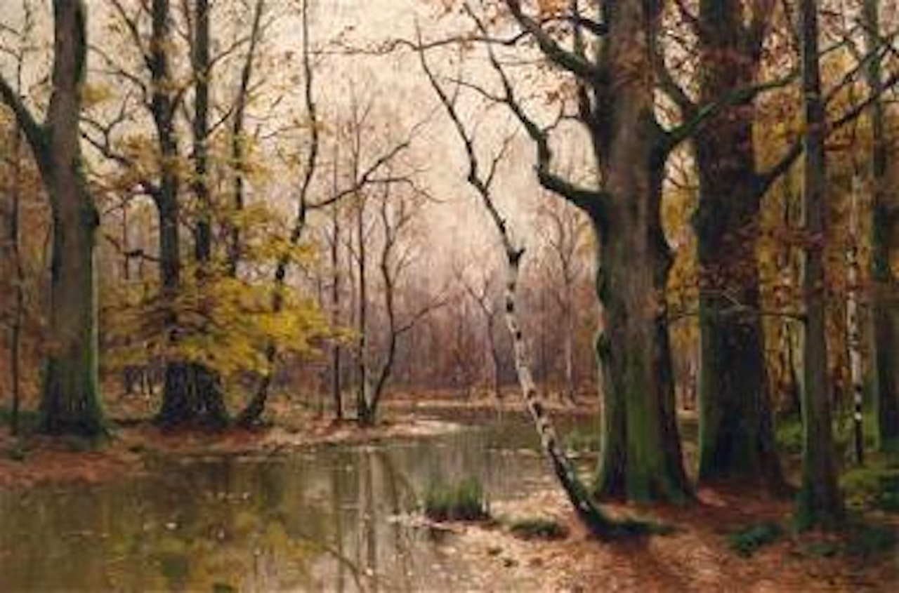 Woodland Landscape with River in Autumn by Walter Moras