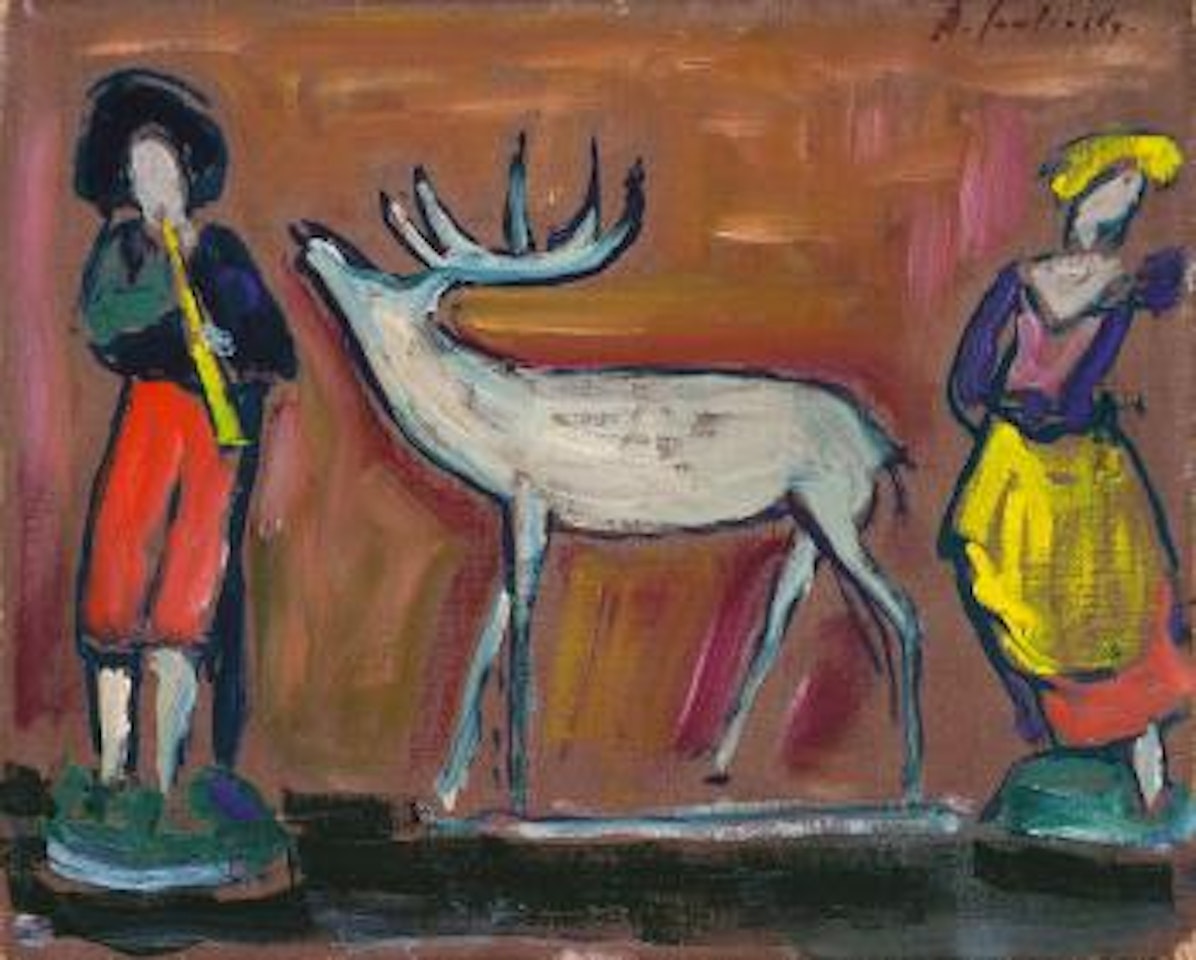 Stilleben mit 2 figuren und weissem reh by Alexej von Jawlensky