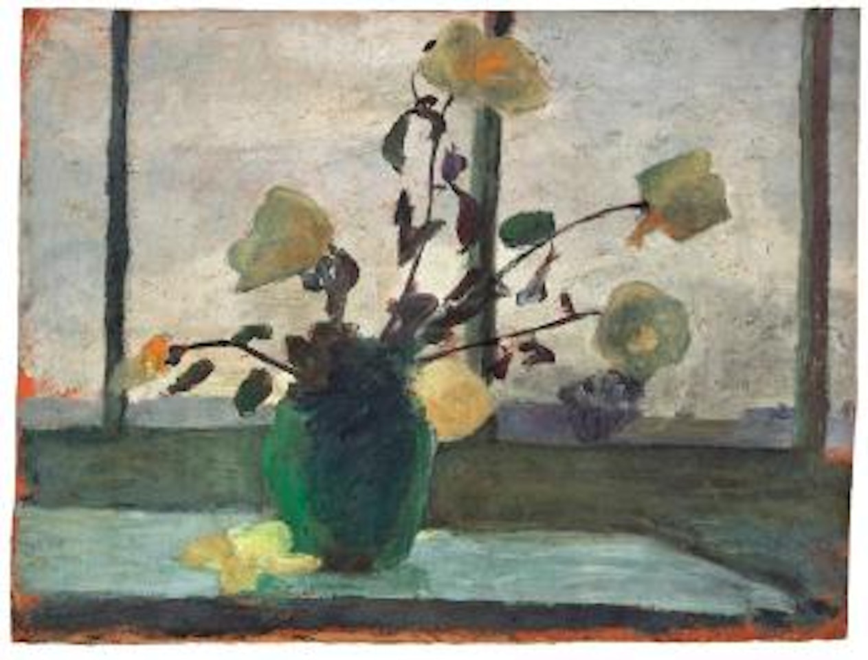 Weisse rosen vor atelierfenster. Landschaft mit Moorkuhle by Paula Modersohn-Becker