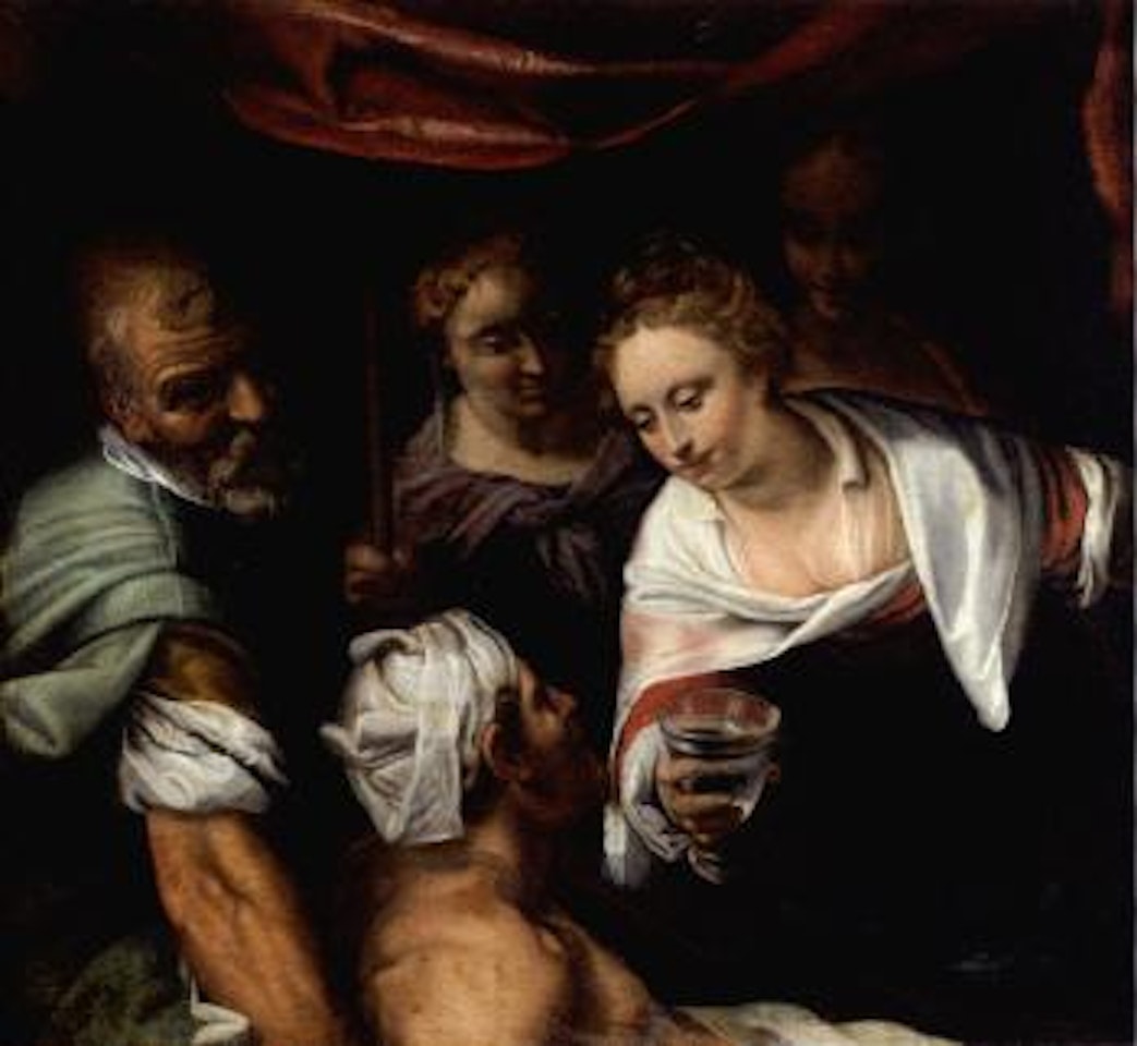 Jeune femme secourant un malade by Italian School