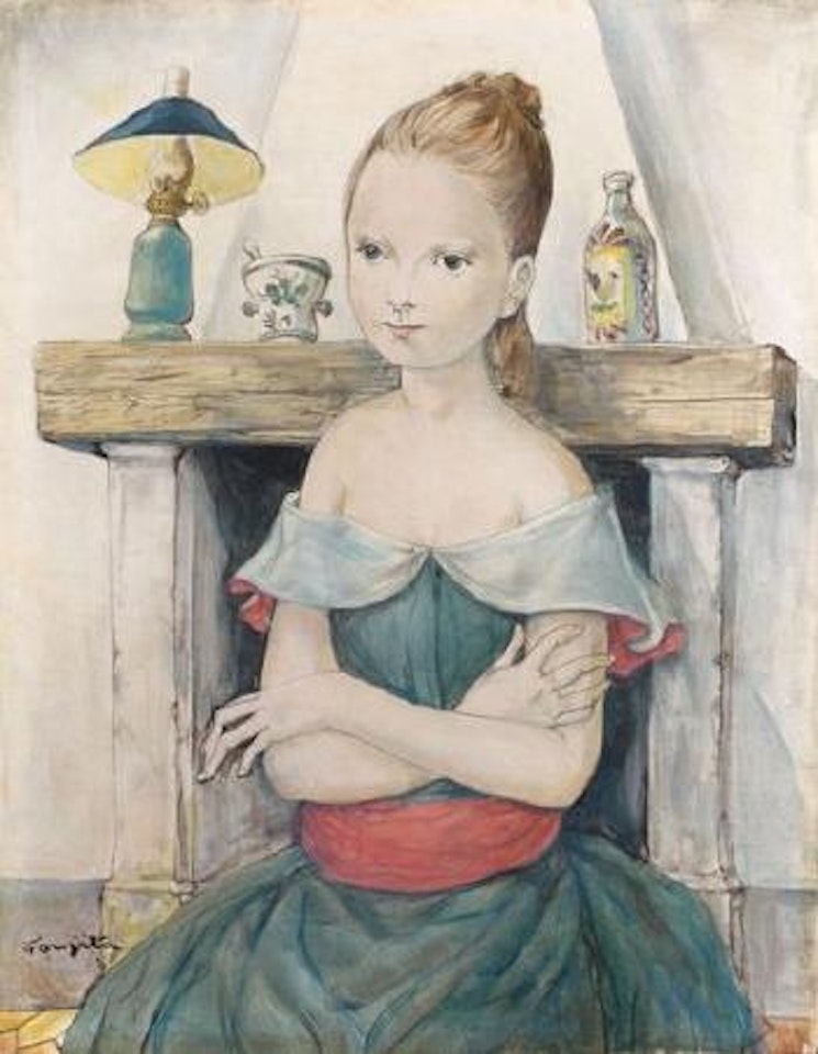 Jeune fille assise devant la cheminée by Leonard Tsuguharu Foujita