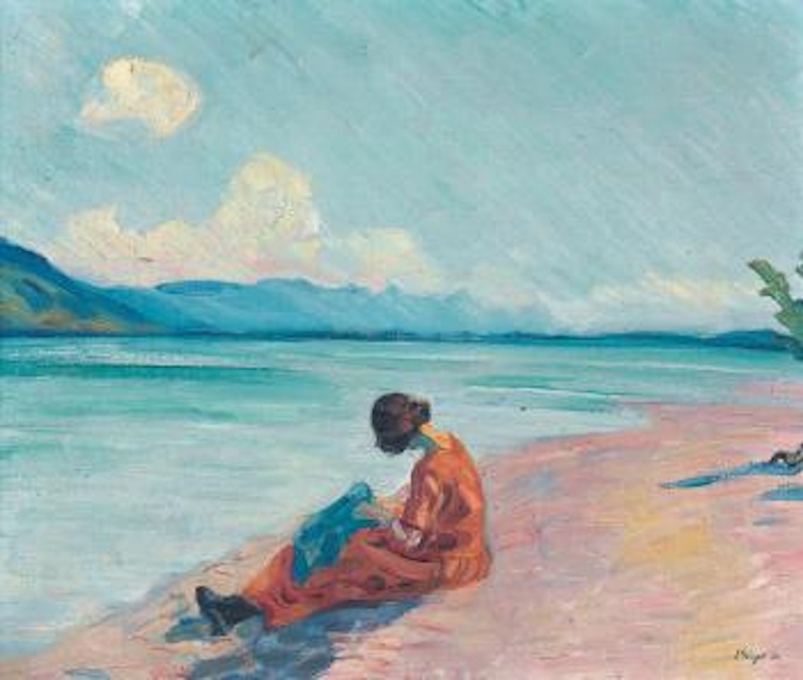 Sitzende Frau am Bielersee by Ernst Geiger