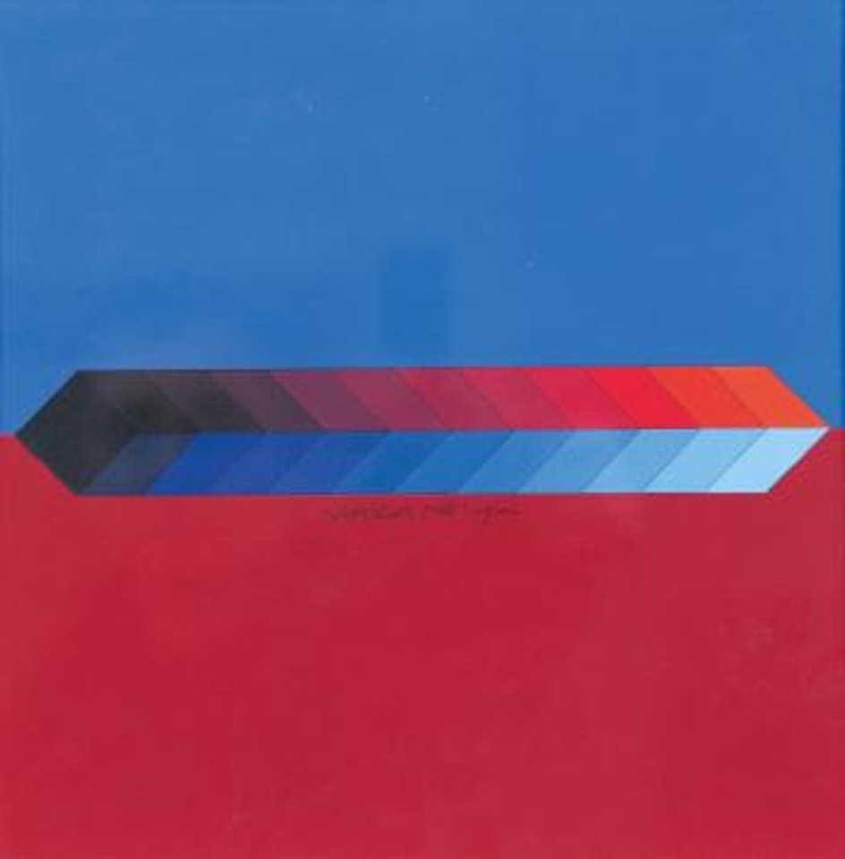 Geometrische Komposition in Rot und Blau by Victor Vasarely