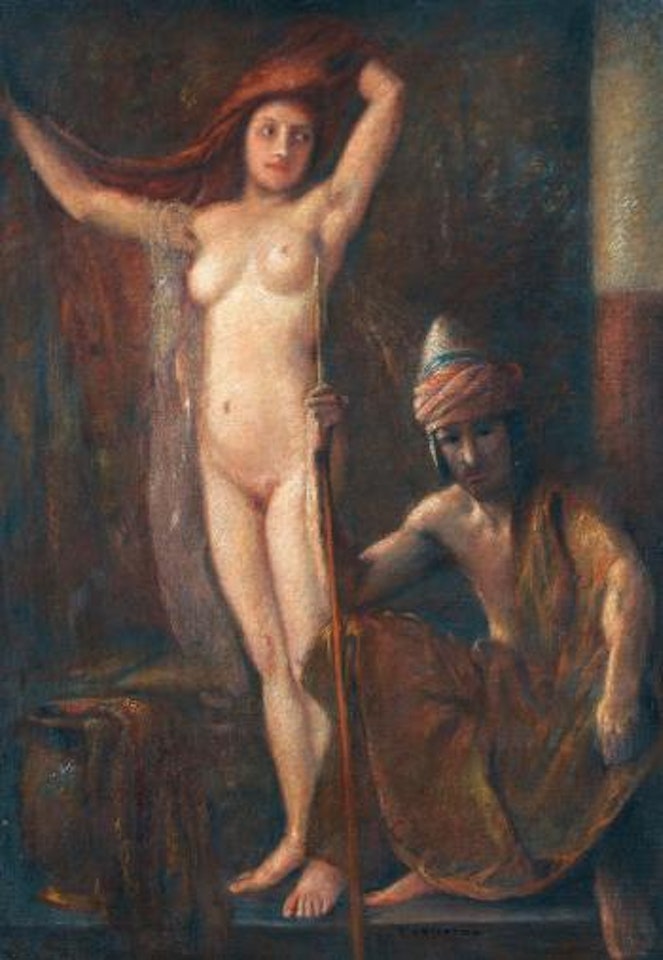 Unbekleidete Orientalin mit Haremswachter by Gyula Tornai