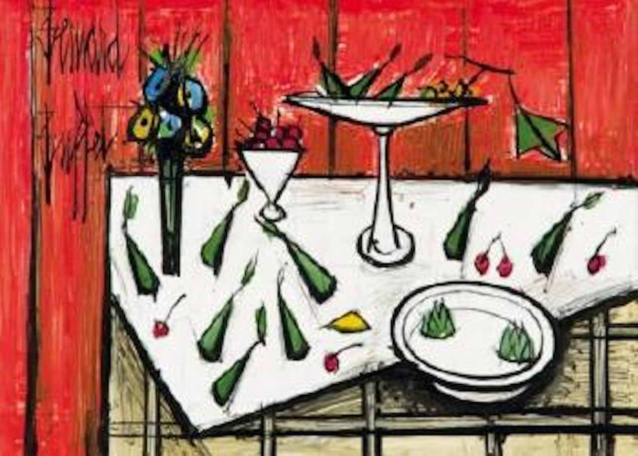 Nature morte fond rouge by Bernard Buffet