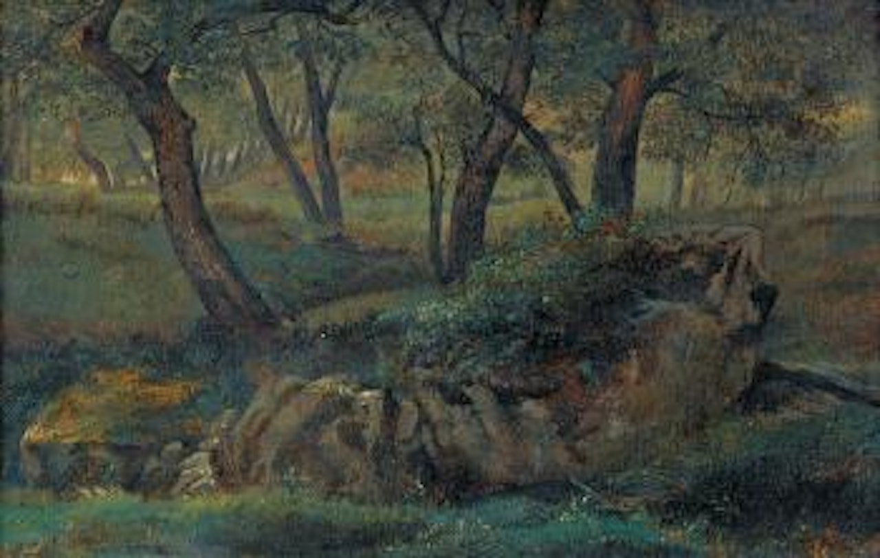 Waldlandschaft mit Findling by Robert Zünd
