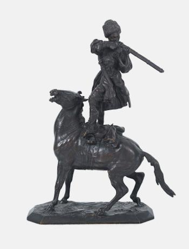 Schiessender Kosake auf seinem Pferd by Eugene Alexandrovic Lanceray