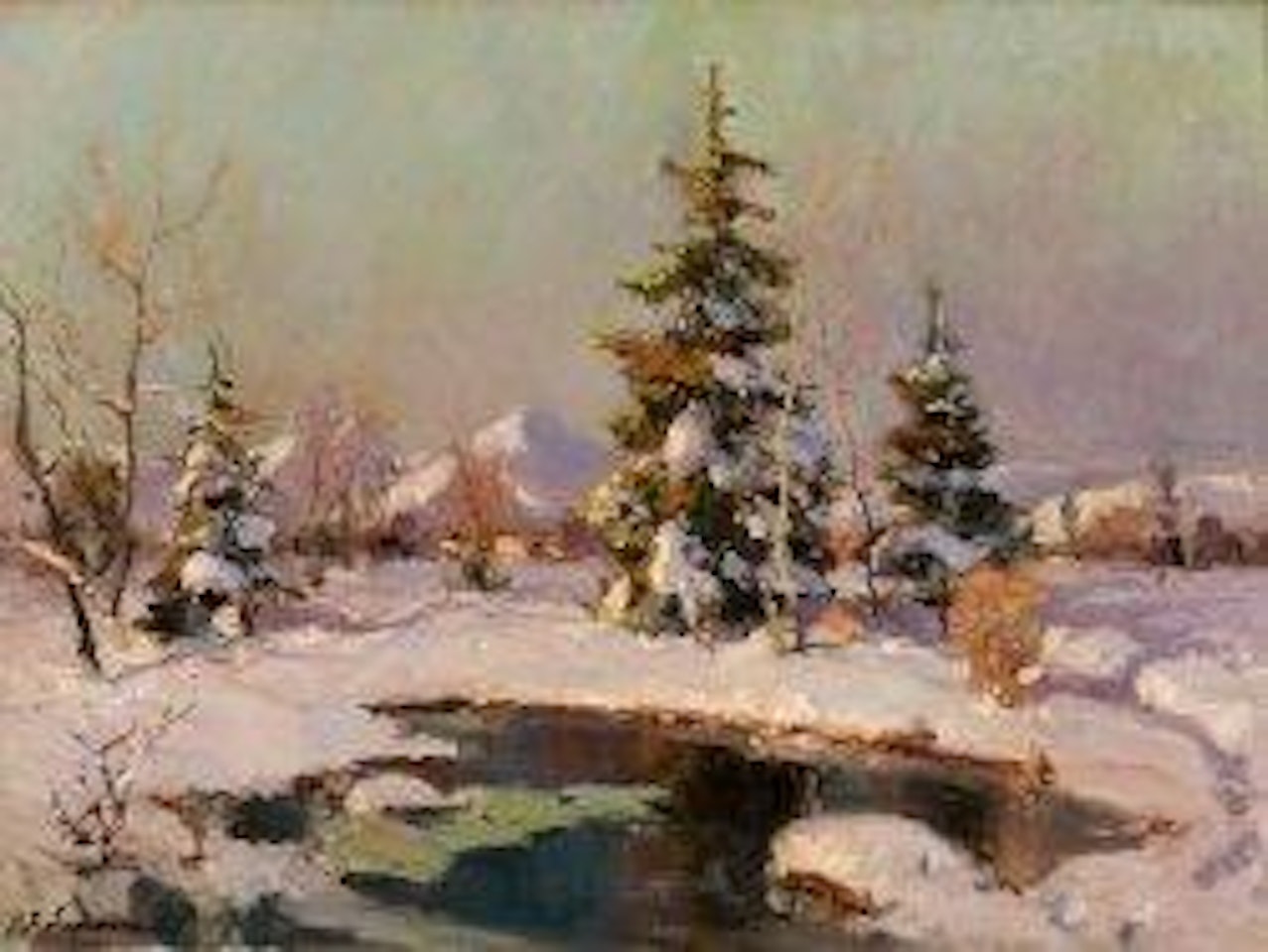 Paysage de neige au soleil couchant by Georgij Aleksandrovic Lapschin