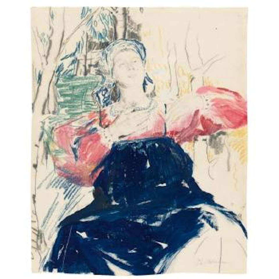 Paysanne À La Jupe Bleue Et Au Corsage Rose by Filip Malyavin