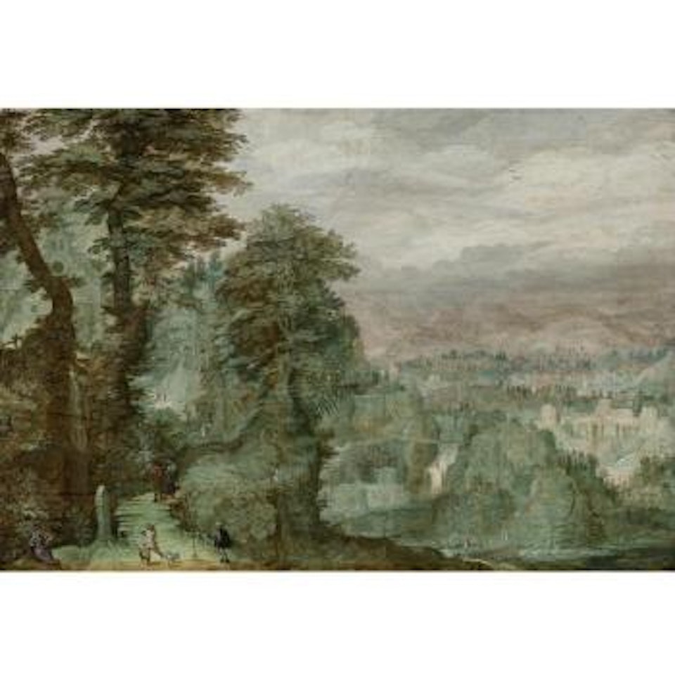 An Extensive Wooded Landscape With Travelers On A Path by Frederick van Valkenborch