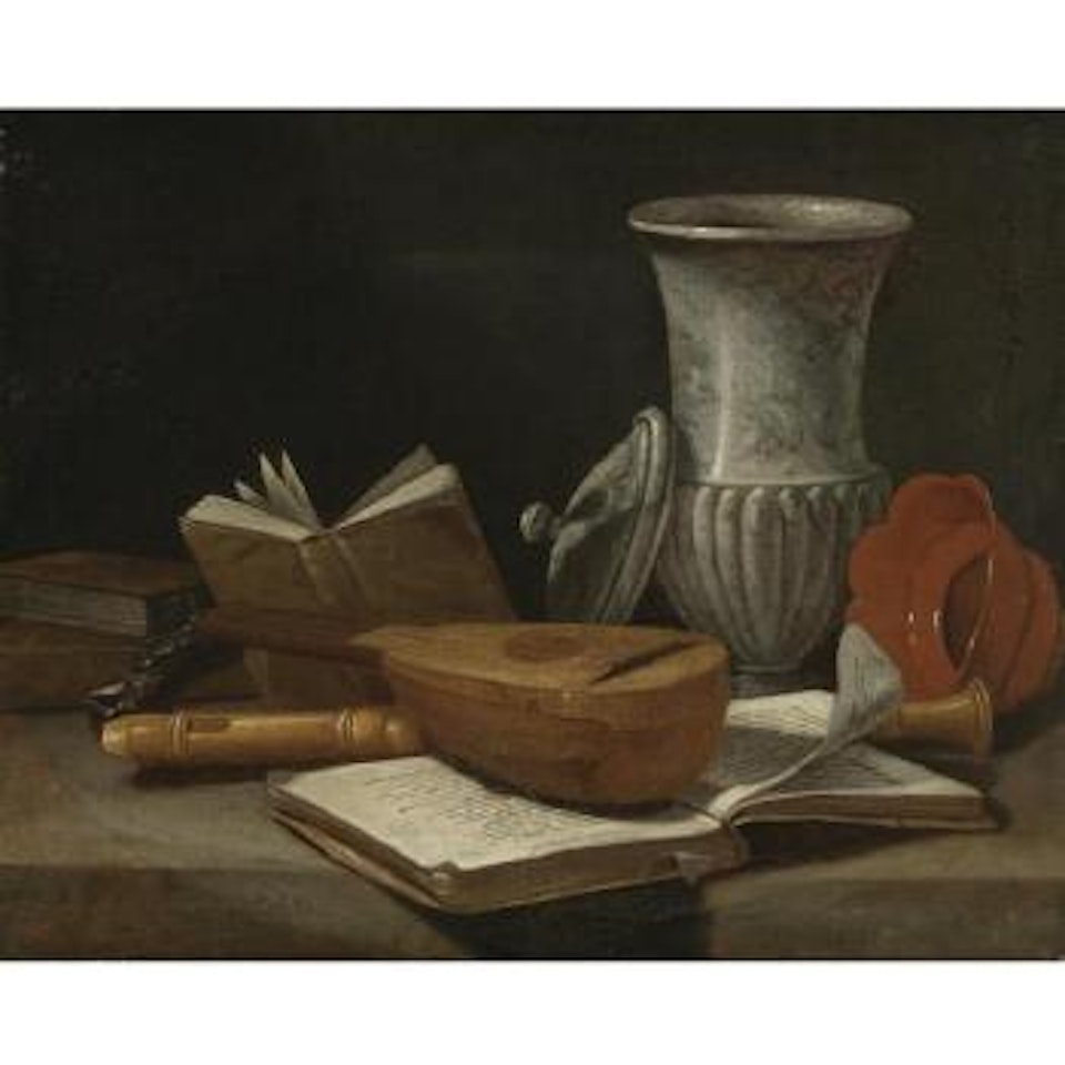 Still Life With A Lute, A Recorder, Books, A Marble Covered Vase And Other Objects Resting On A Table by Cristoforo Munari