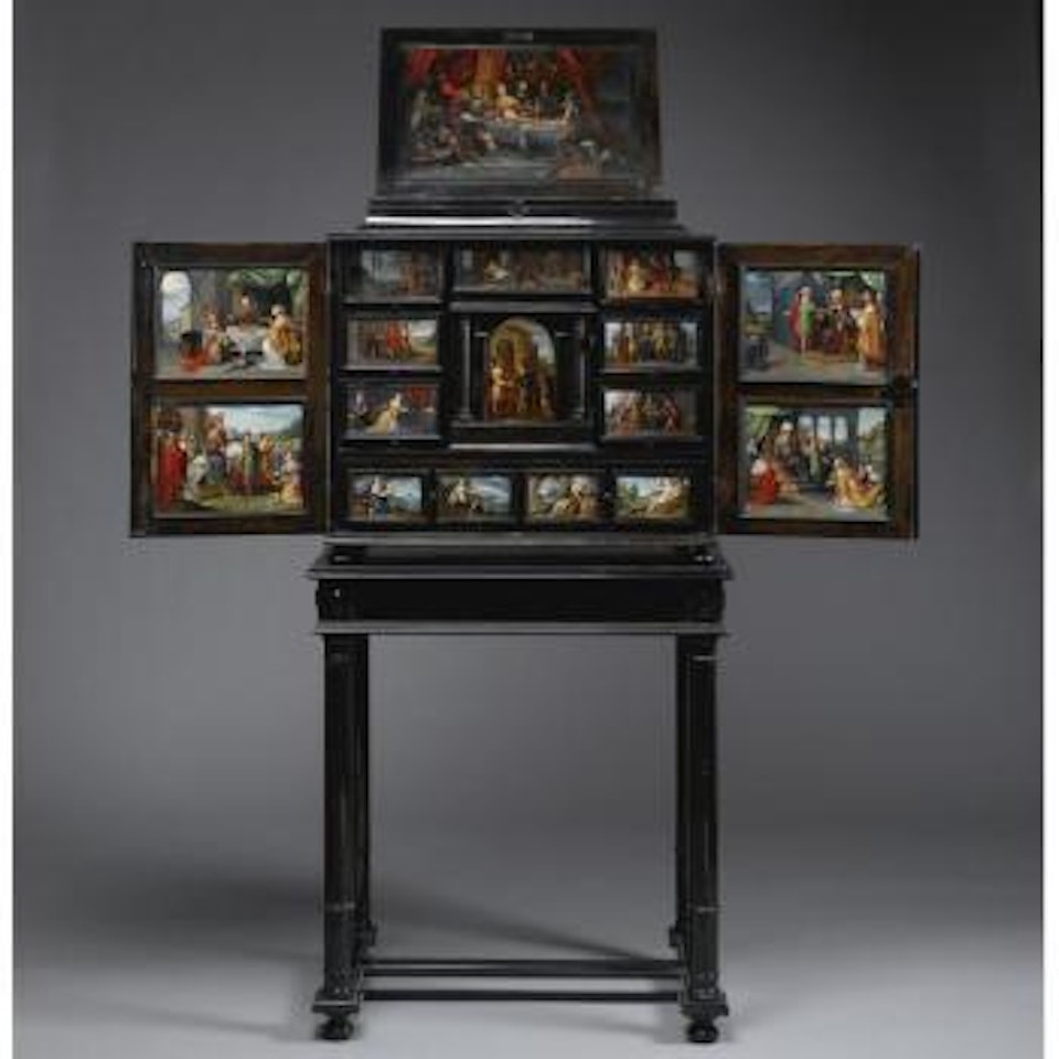 An Antwerp Ebony, Ebonized And Rosewood Veneered Cabinet On Later Stand, With Scenes Representing The Life Of Esther by Frans Francken II