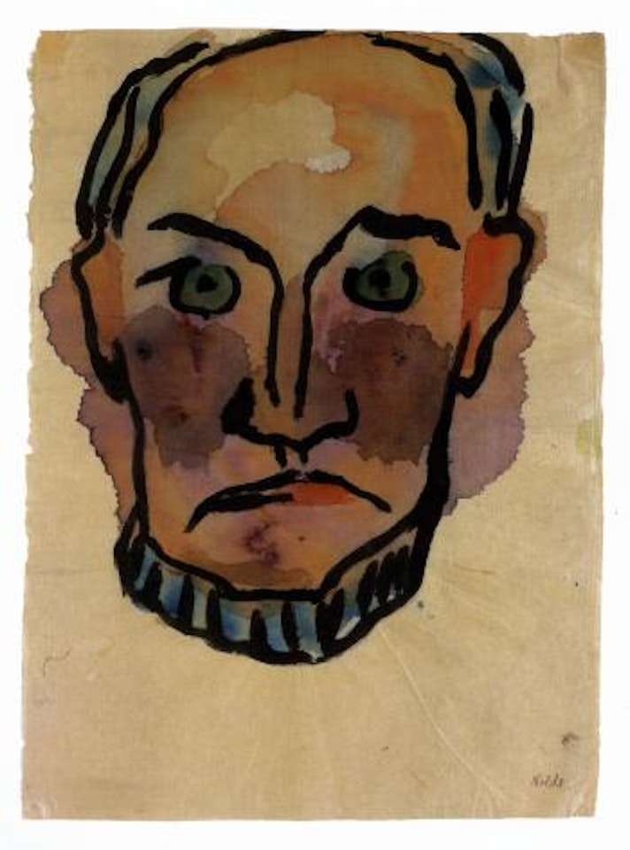 Mannerkopf (mit kinnbart) in Frontalsicht by Emil Nolde