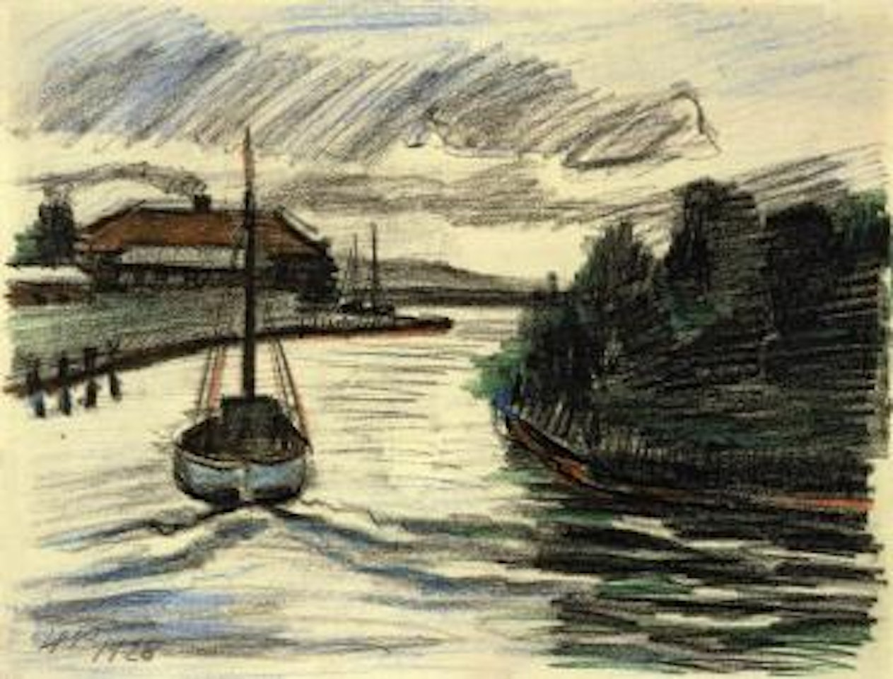 Hafeneinfahrt (Leba) by Max Pechstein
